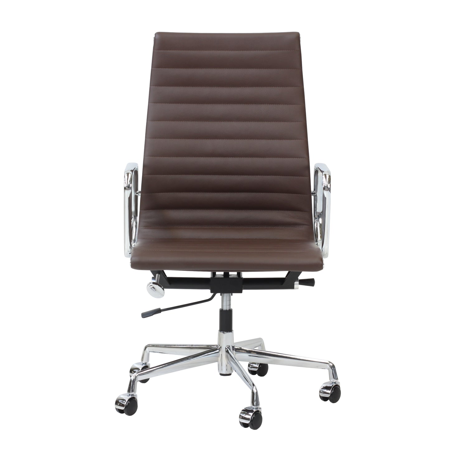 High-backrest chair aluminium style | Chocolate Leather | Front