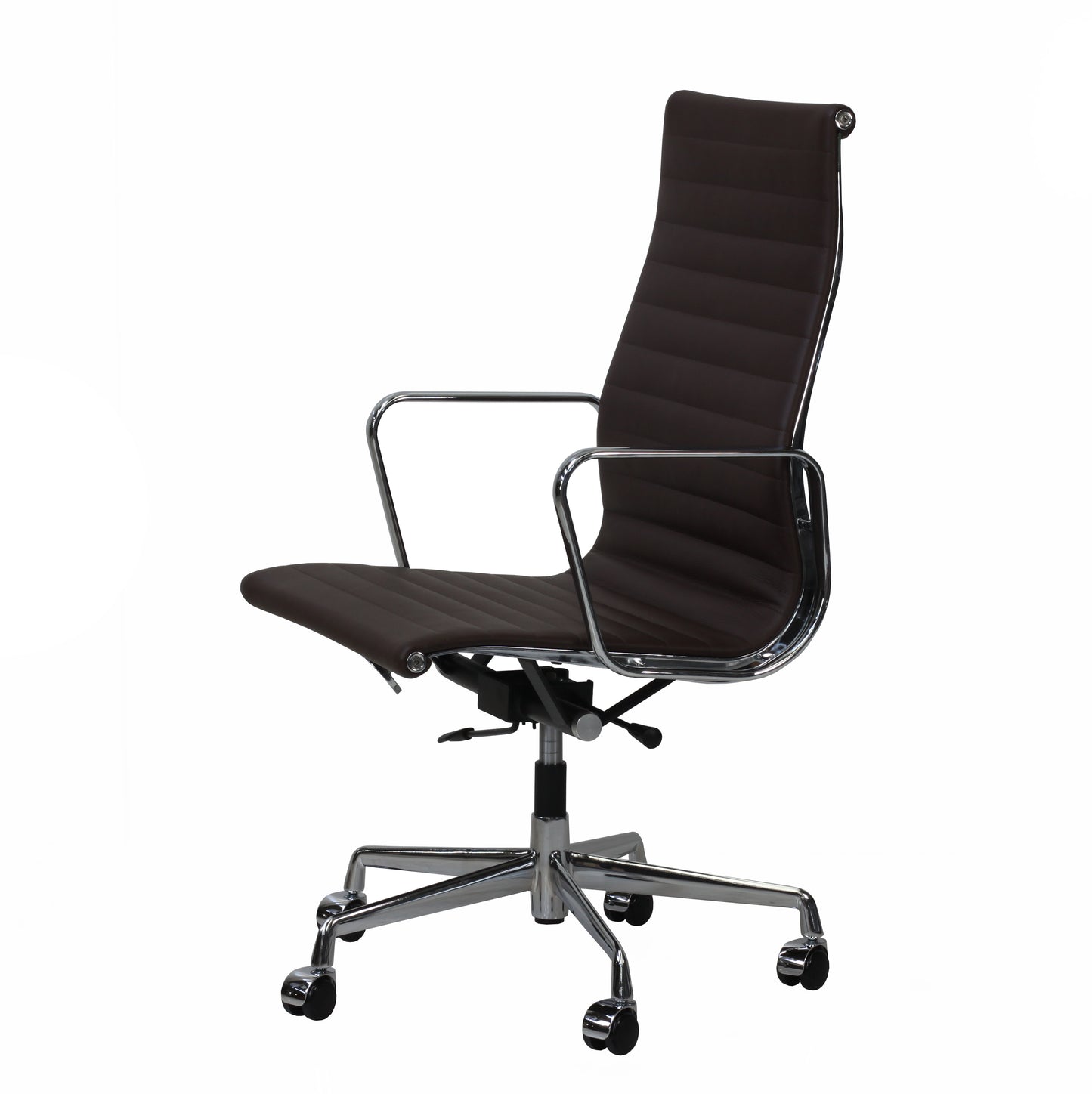 High-backrest chair aluminium style | Chocolate Leather | Side