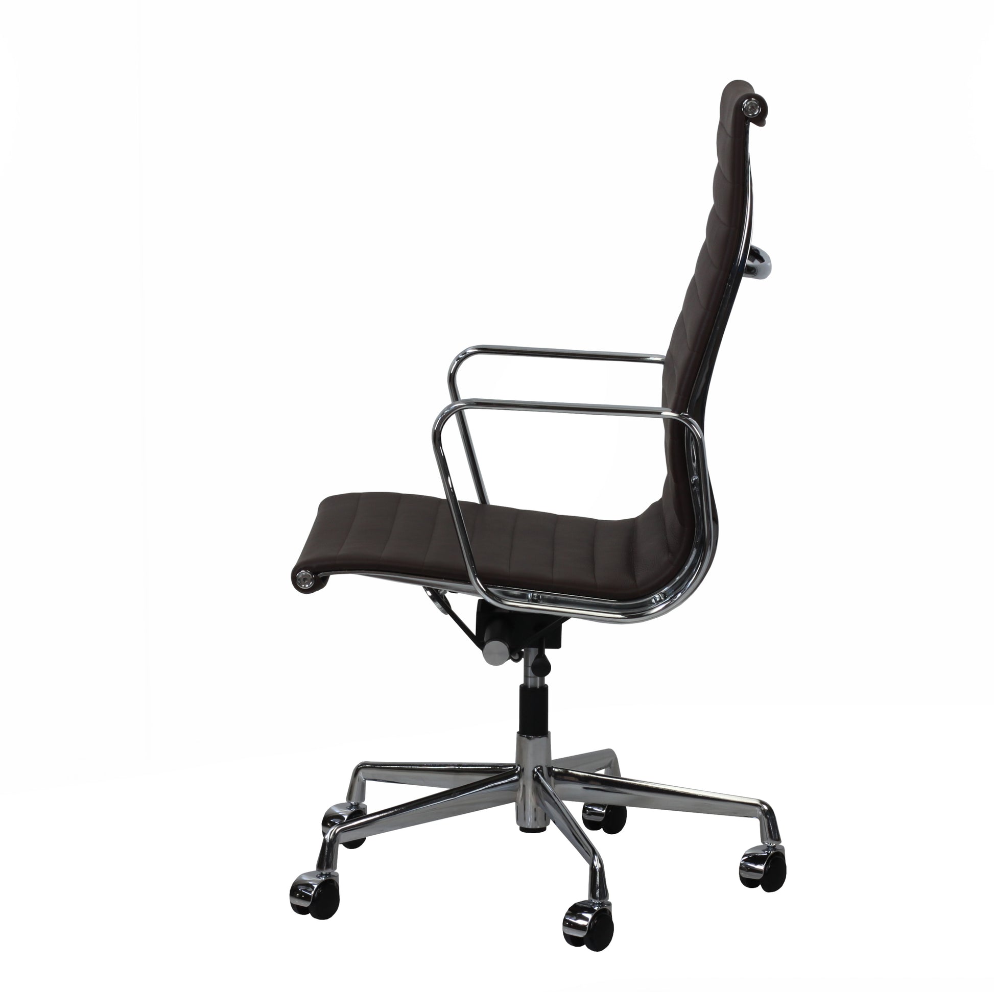 High-backrest chair aluminium style | Chocolate Leather | Side