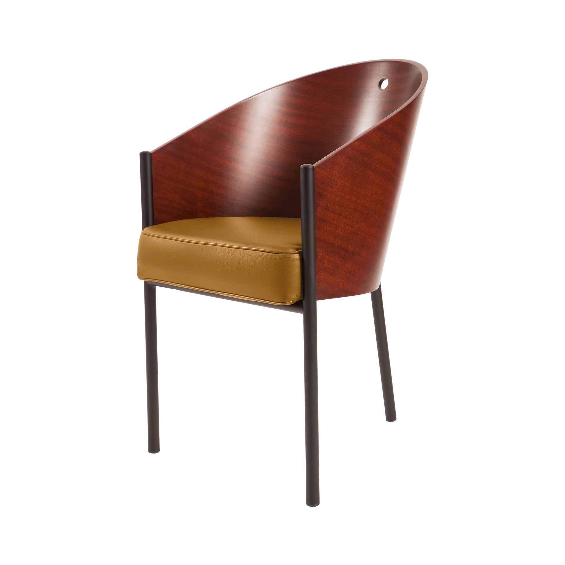 Chair costes style | Mahogany veneered | Cognac Leather | Side