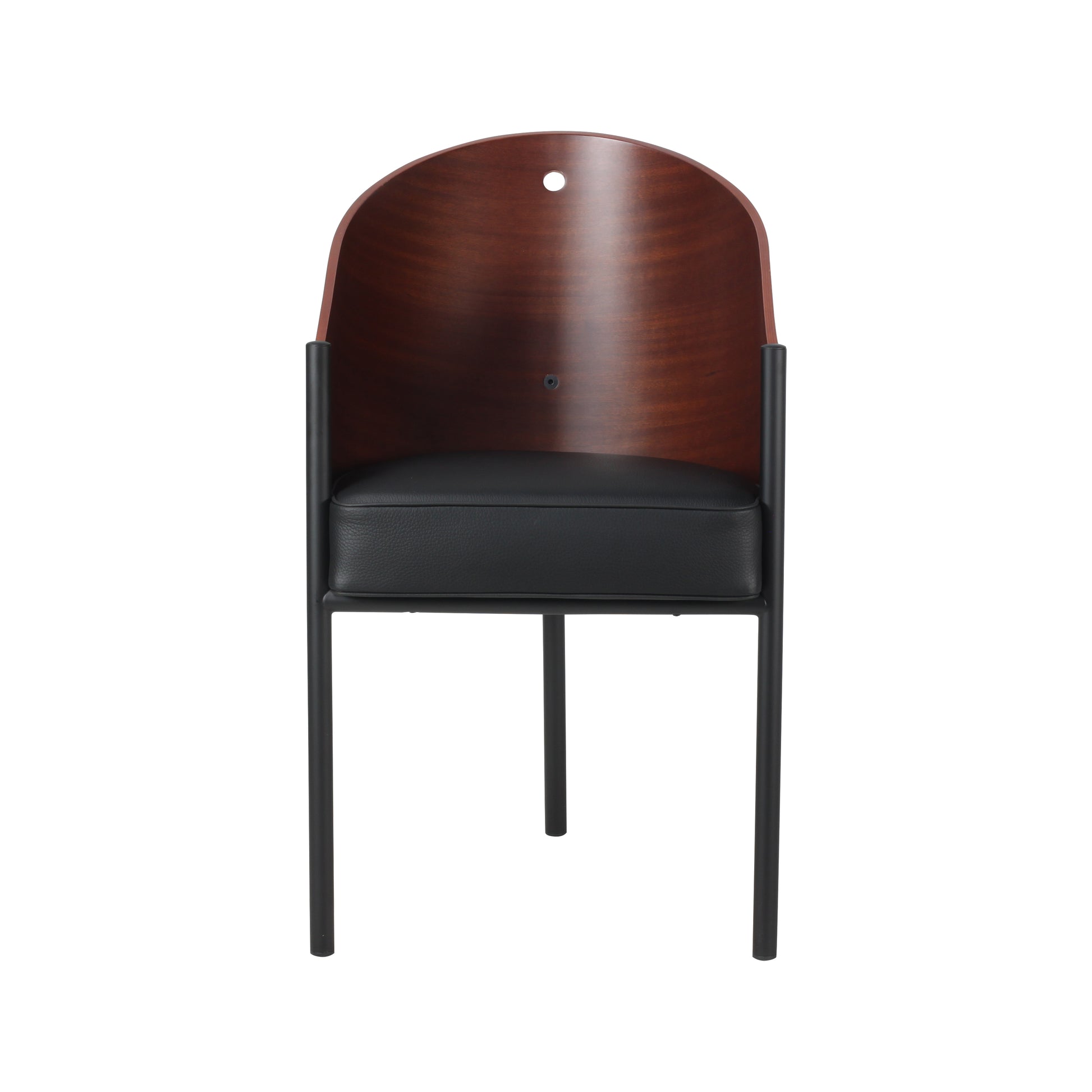 Chair costes style | Mahogany veneered | Black  Leather | Front 