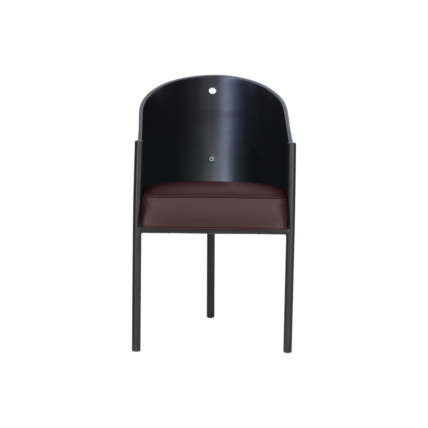 Chair costes style | Lacquered black | Chocolate Leather | Front