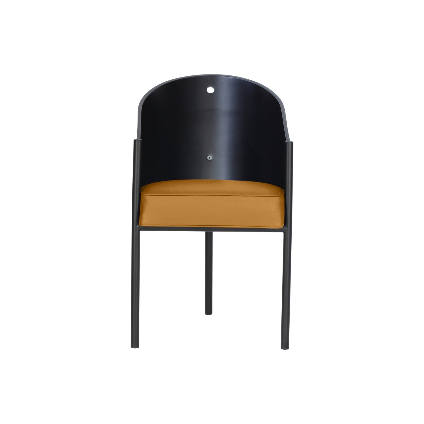 Chair costes style | Lacquered black | Cognac Leather | Front 