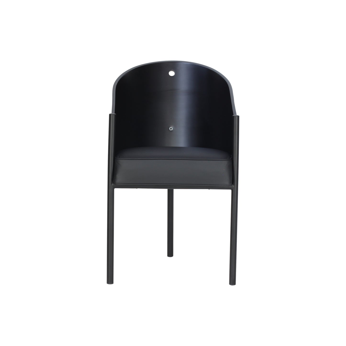 Chair costes style | Lacquered black | Black  Leather | Front 