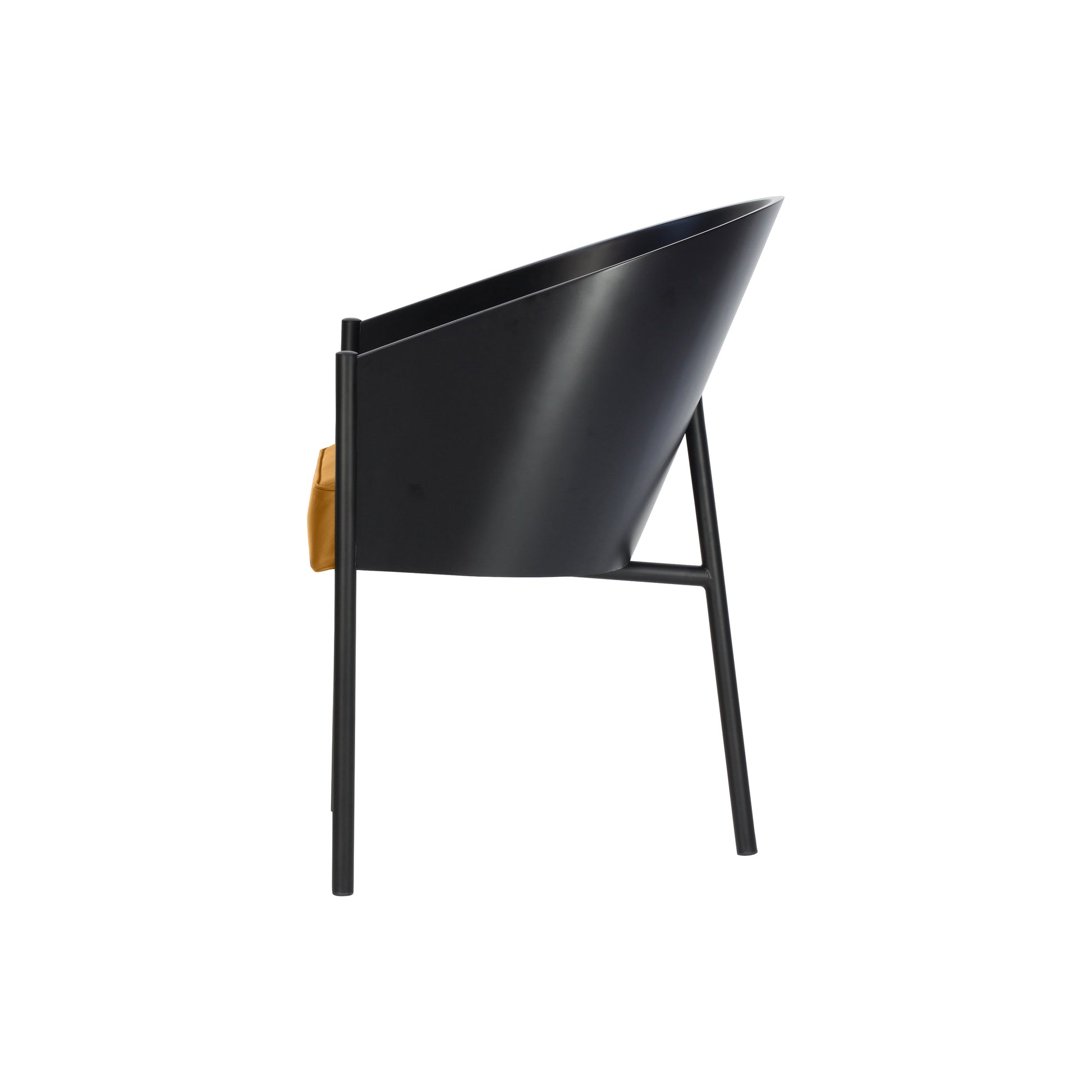 Chair costes style | Lacquered black | Cognac Leather | Side