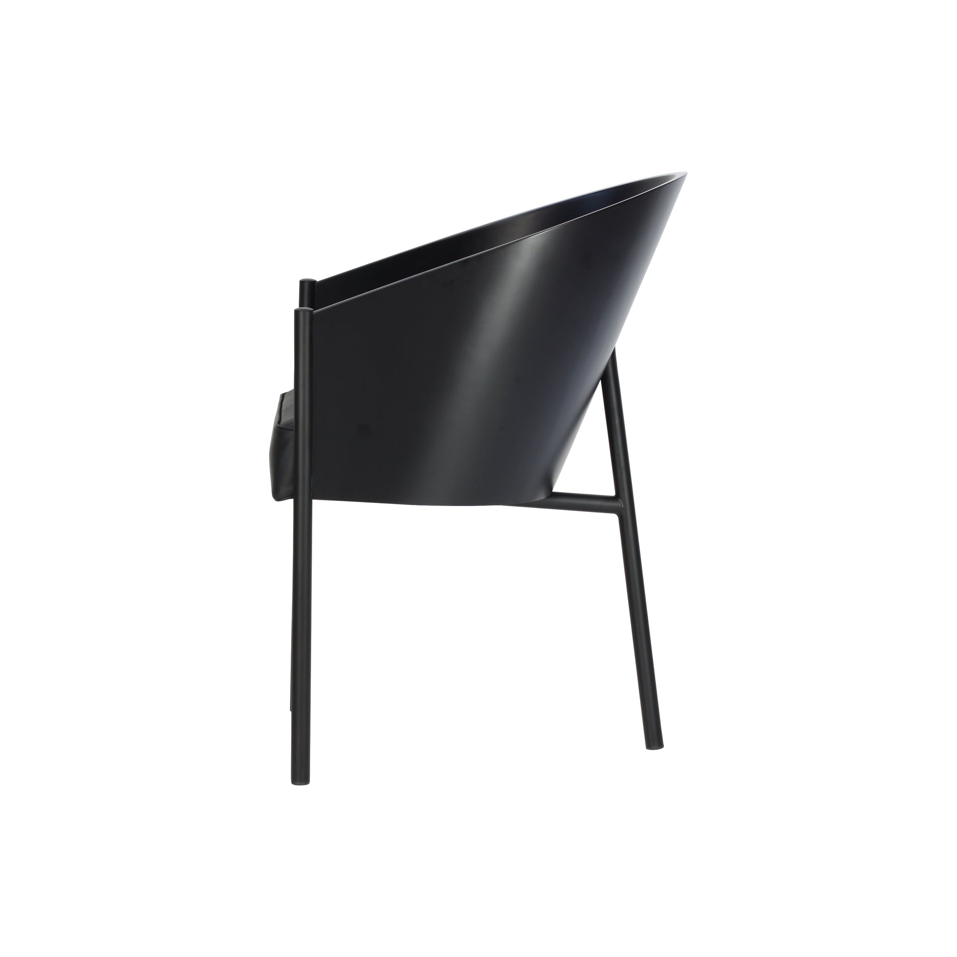 Chair costes style | Lacquered black | Black  Leather | Side