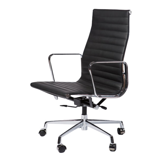 High-backrest chair aluminium style | Black Leather | Front 