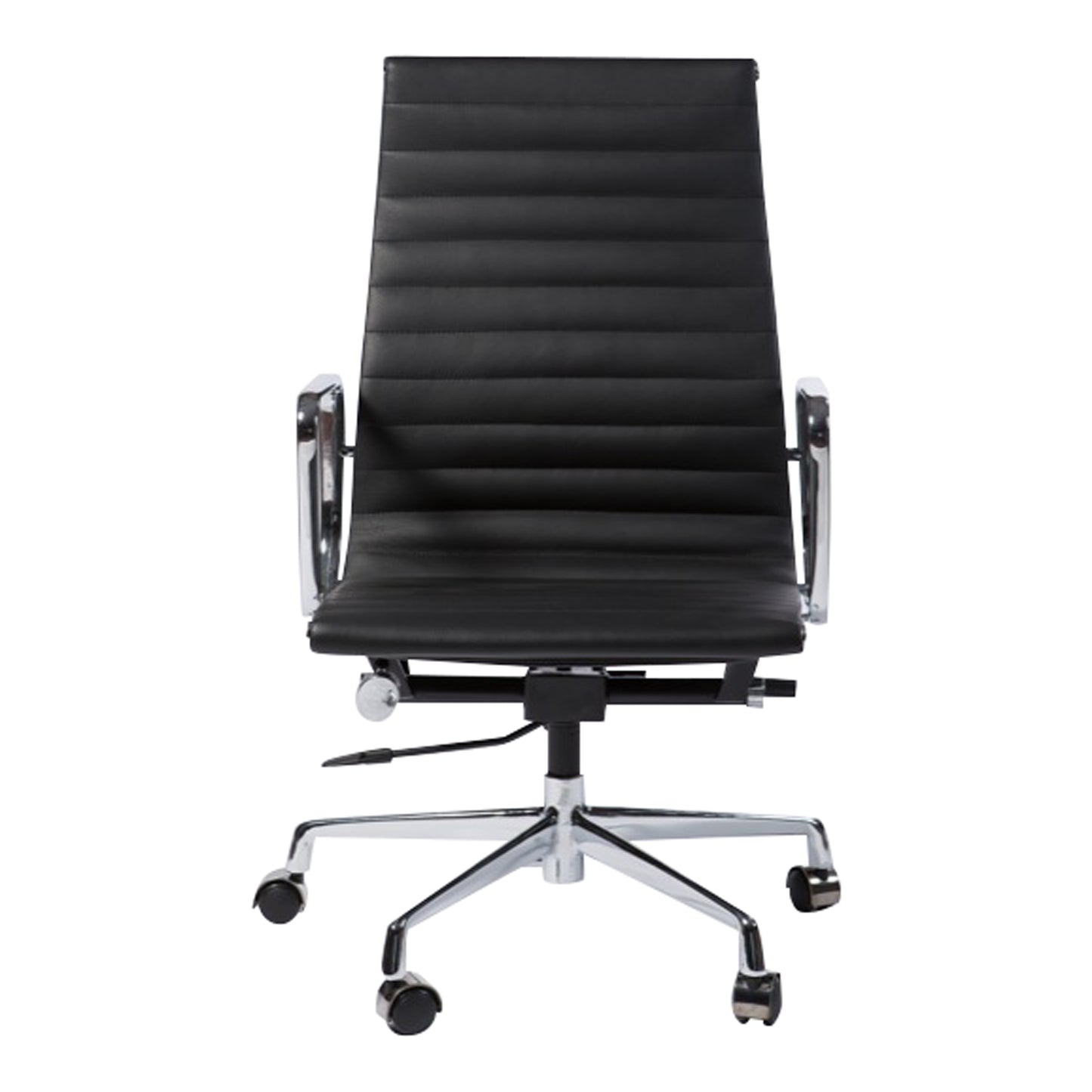 High-backrest chair aluminium style | Black Leather | Front 