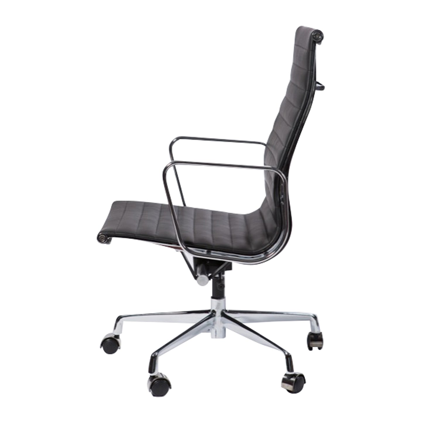 High-backrest chair aluminium style | Black Leather | Side