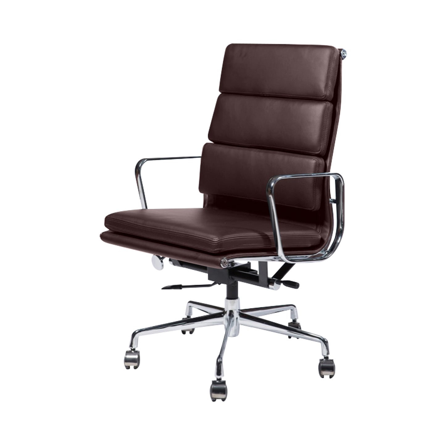 Soft pad chair aluminium style |  Chocolate Leather | Side