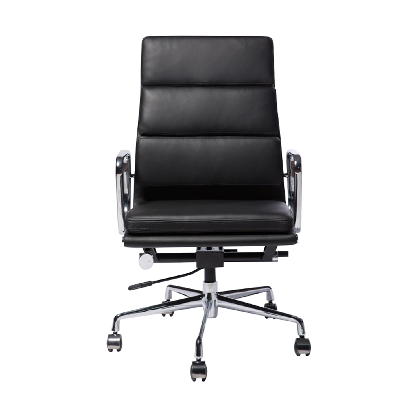 Soft pad chair aluminium style | Black Leather | Front 