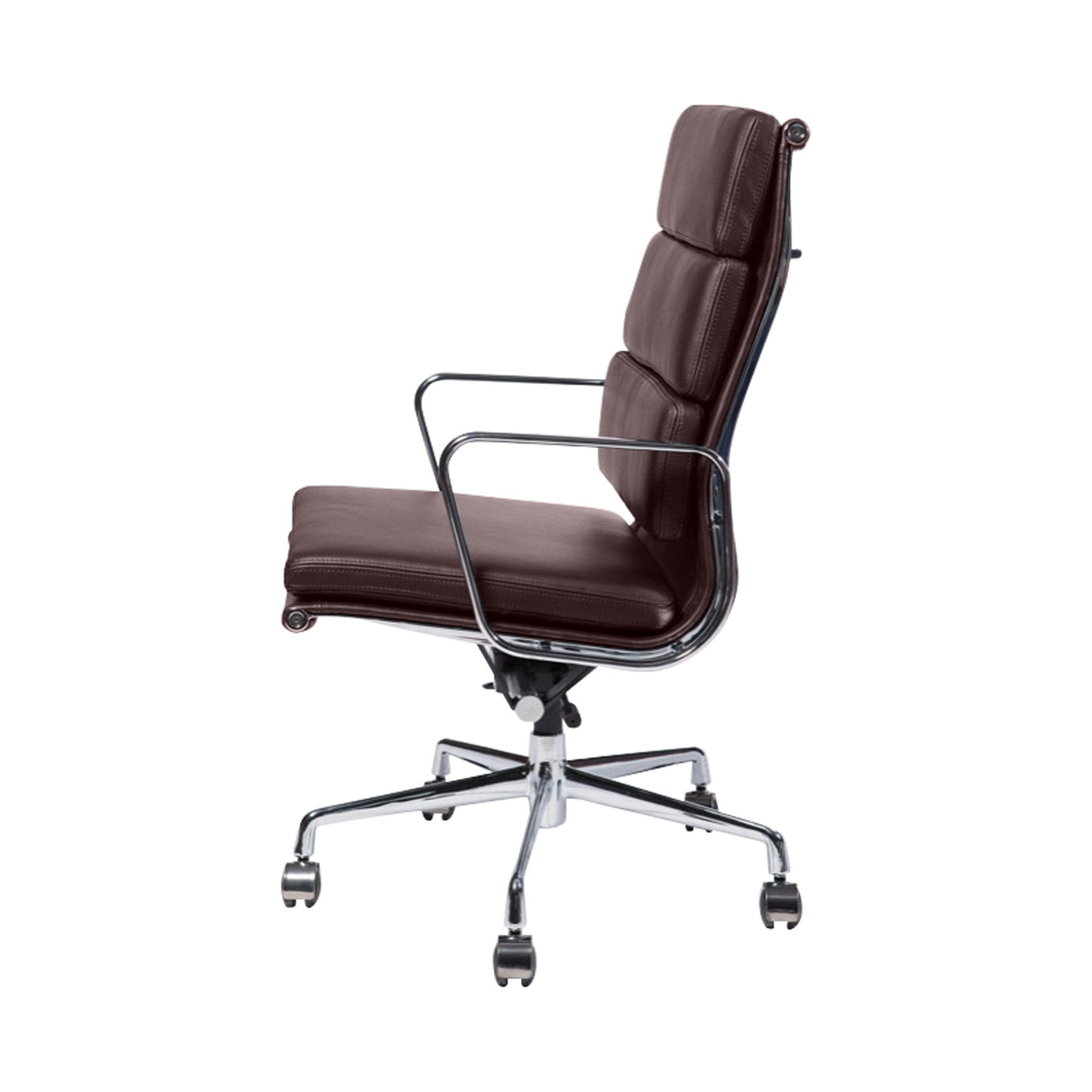 Soft pad chair aluminium style |  Chocolate Leather | Side