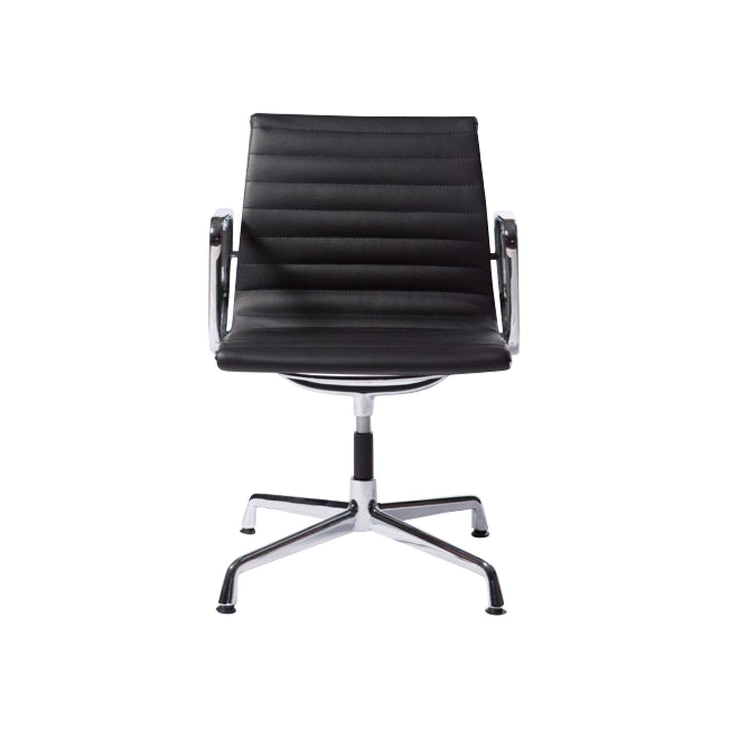 Chair without wheels aluminium style | Black Leather | Front