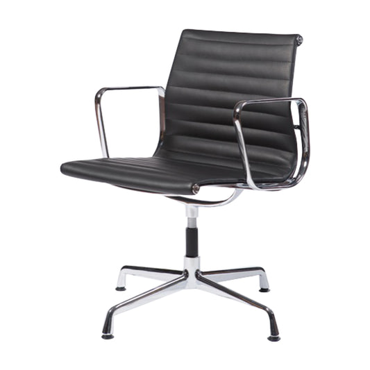 Chair without wheels aluminium style | Black Leather | Front