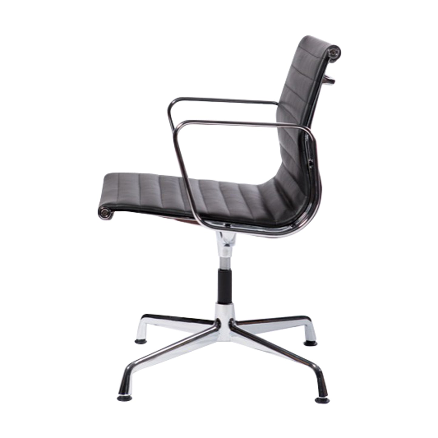 Chair without wheels aluminium style | Black Leather | Side