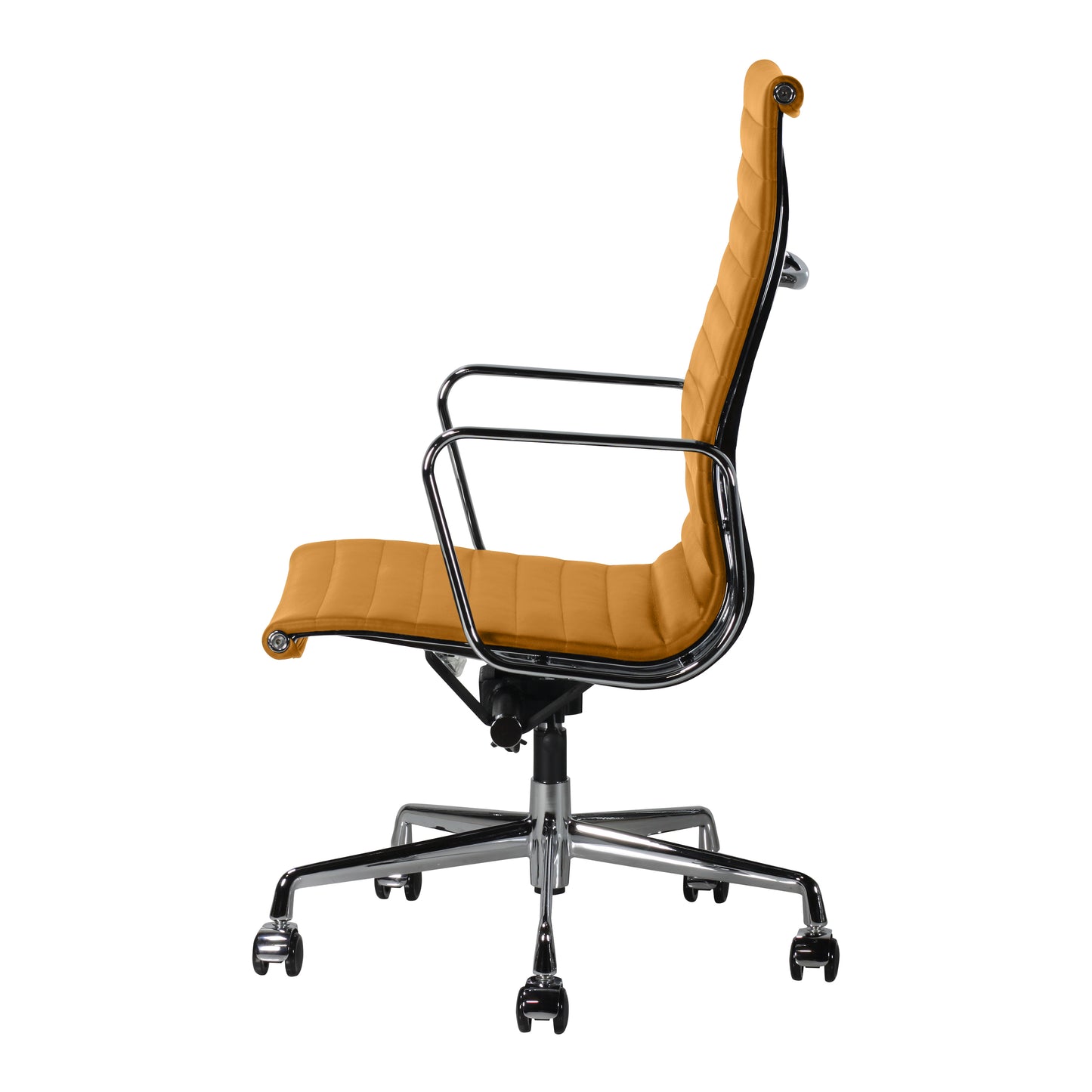 High-backrest chair aluminium style | Cognac Leather | Side
