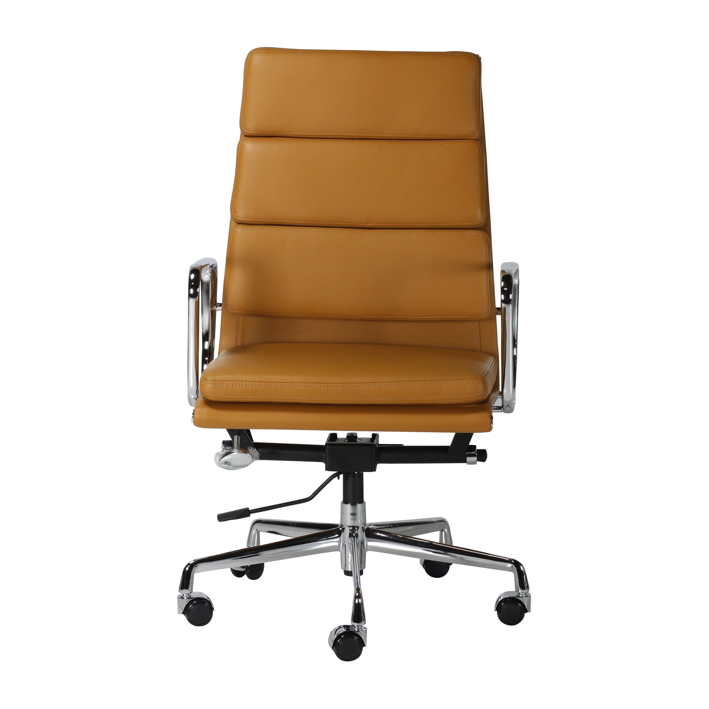 Soft pad chair aluminium style | Cognac Leather | Front 
