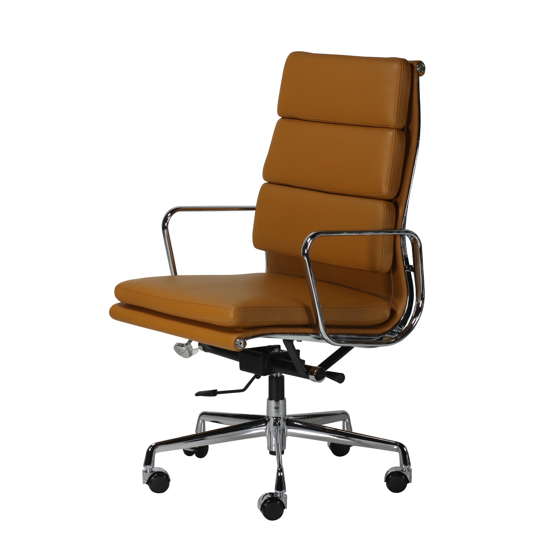 Soft pad chair aluminium style | Cognac Leather | Side