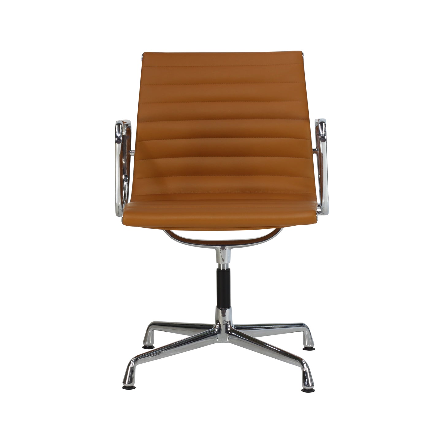 Chair without wheels aluminium style | Cognac Leather | Front 