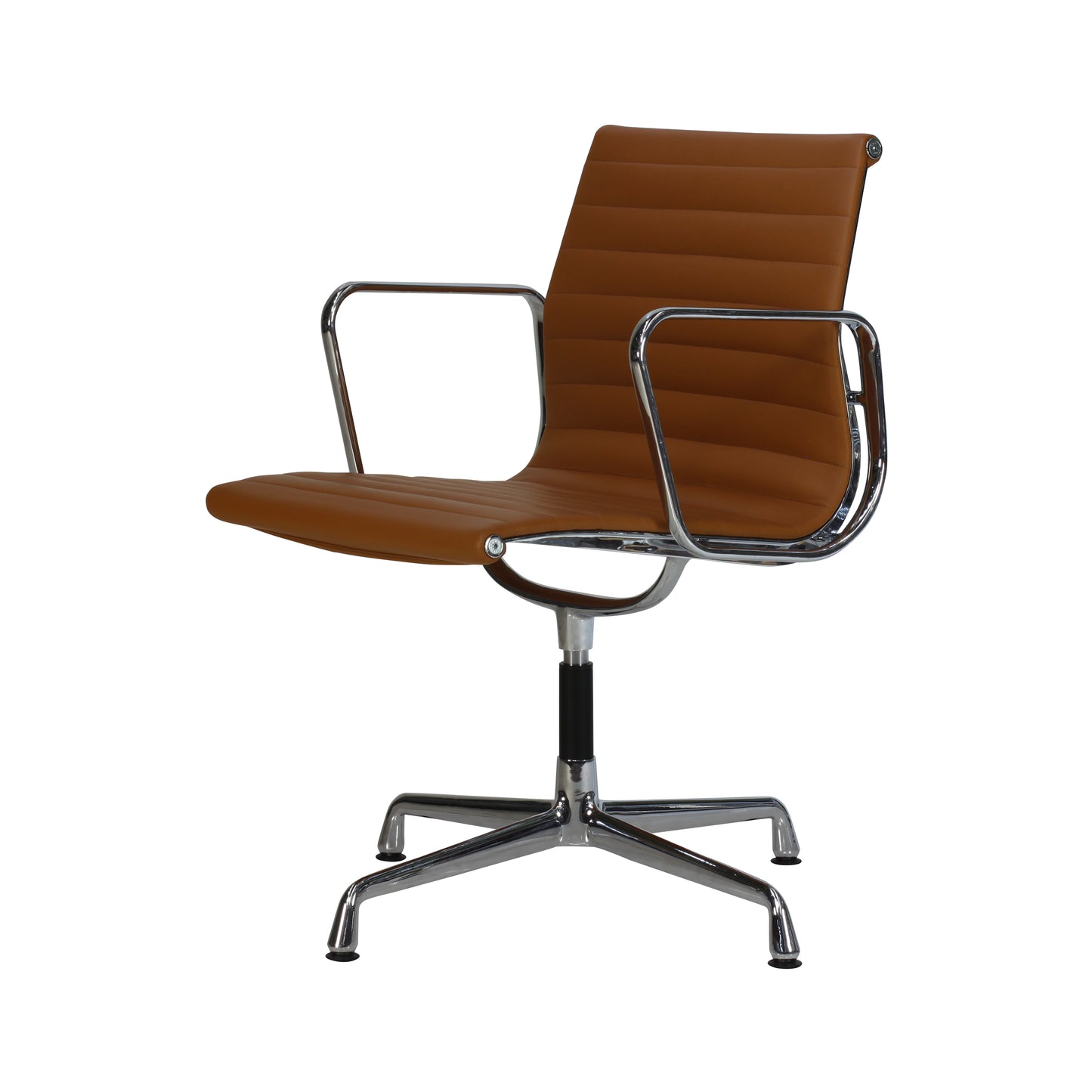 Chair without wheels aluminium style | Cognac Leather | Side