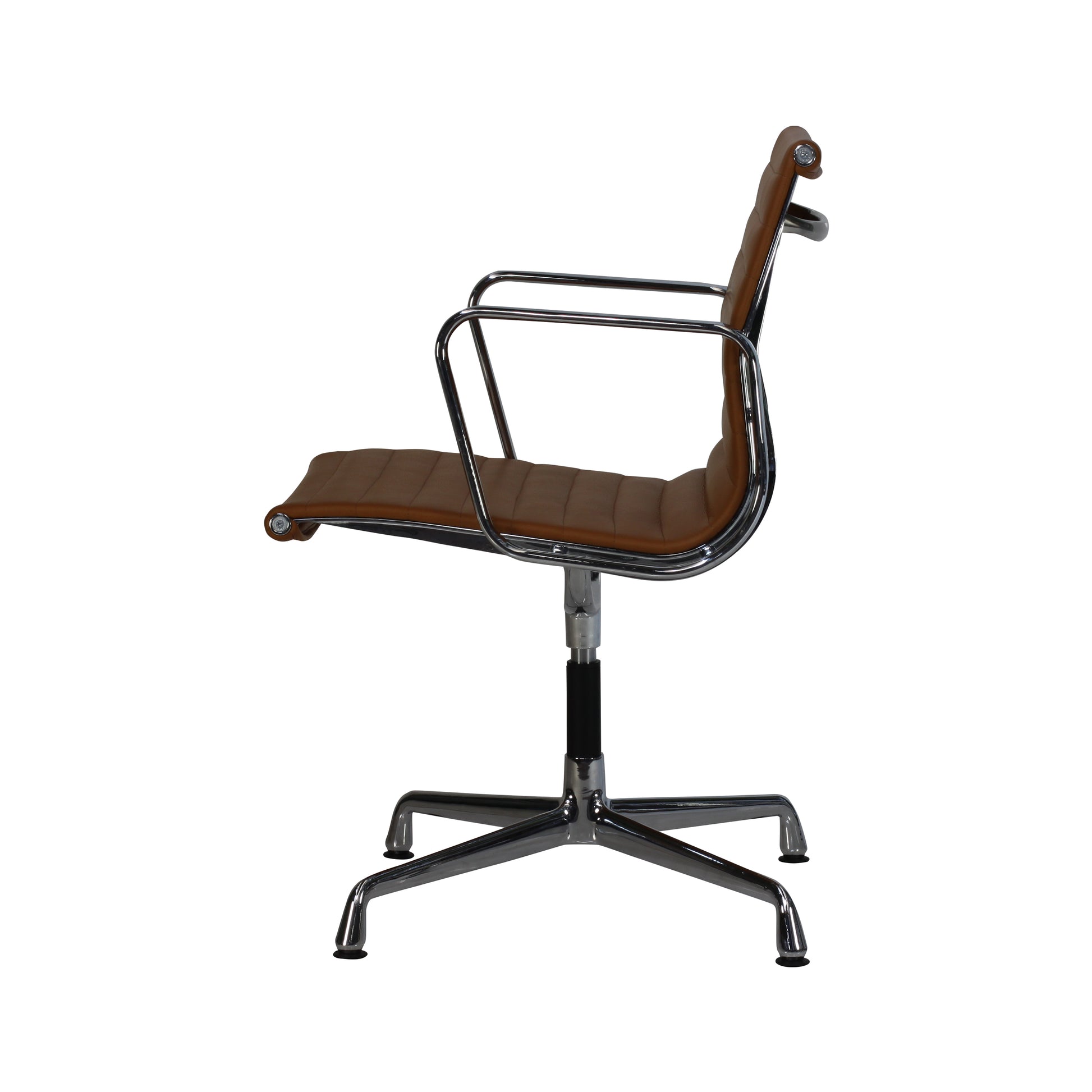 Chair without wheels aluminium style | Cognac Leather | Side
