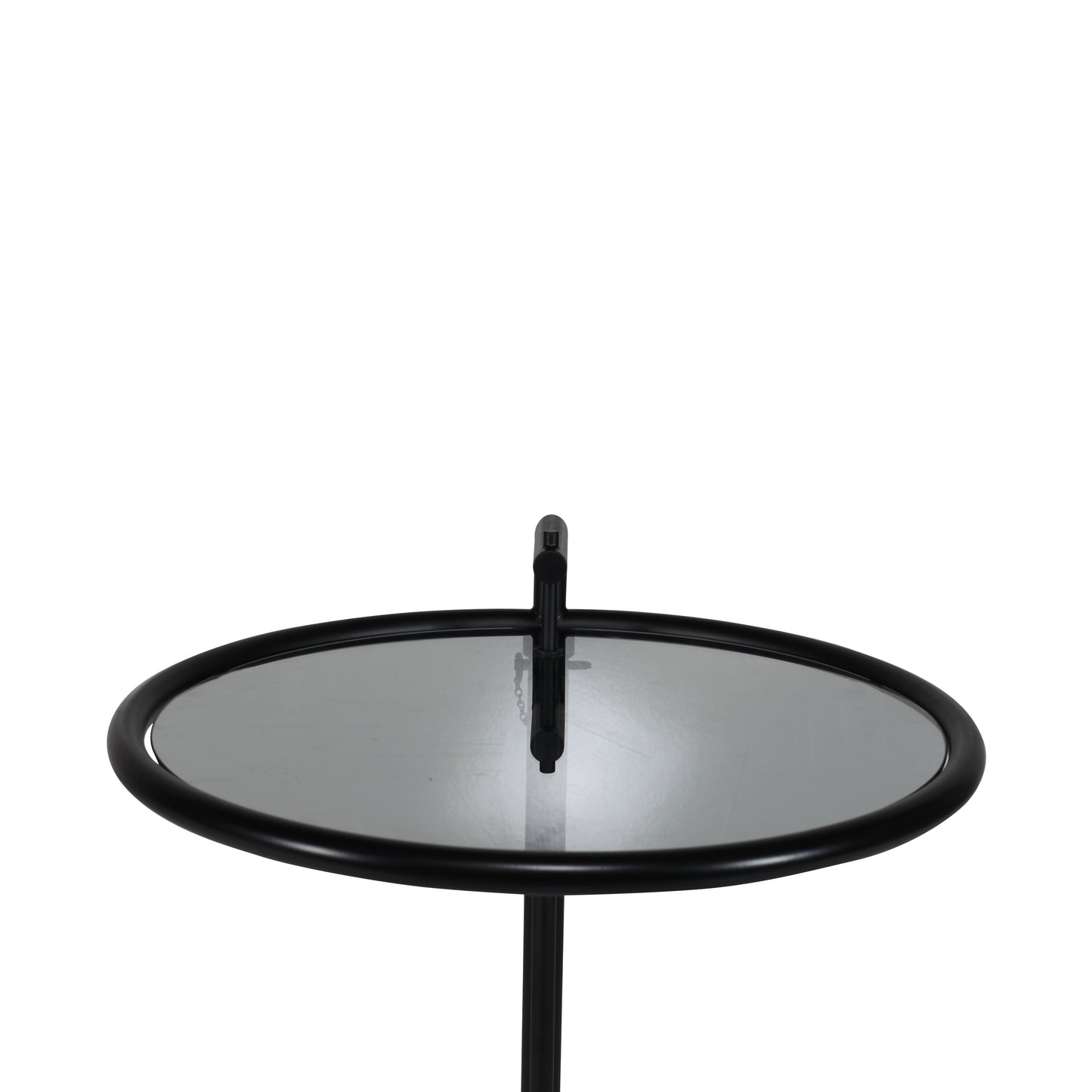 Adjustable table style| Black lacquered smoked glass| Detail 