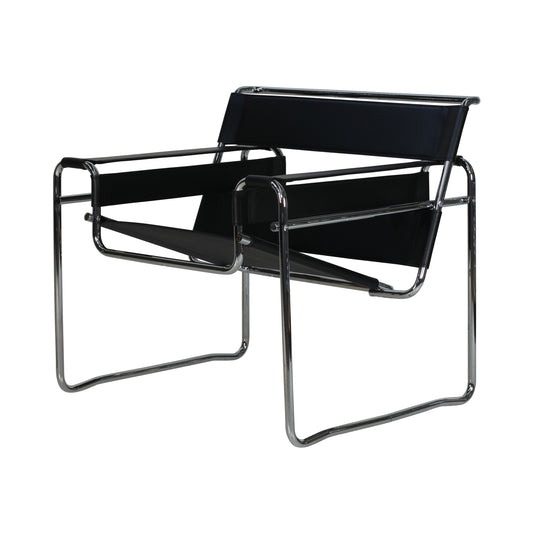 Chair wassily style |  Black  Leather  | Side