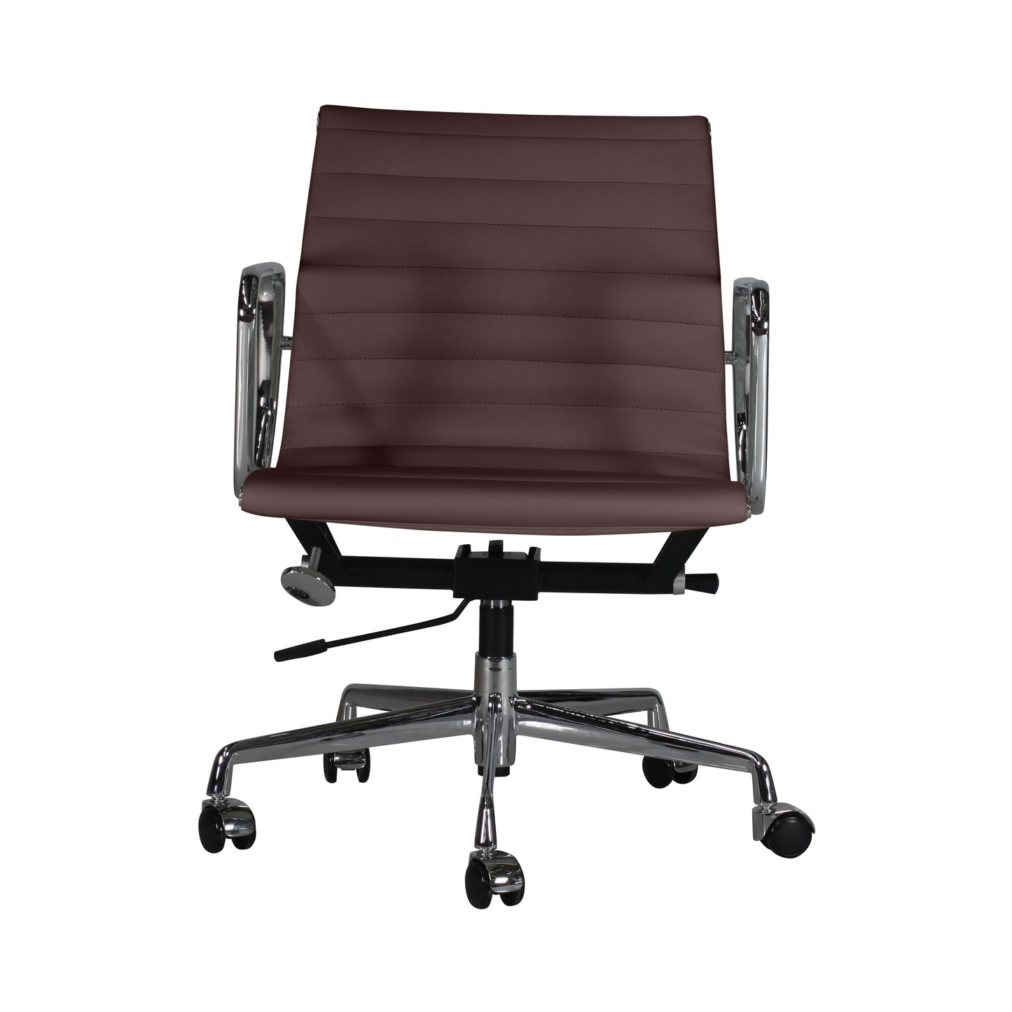 Low-backrest chair aluminium style | Chocolate Leather | Front