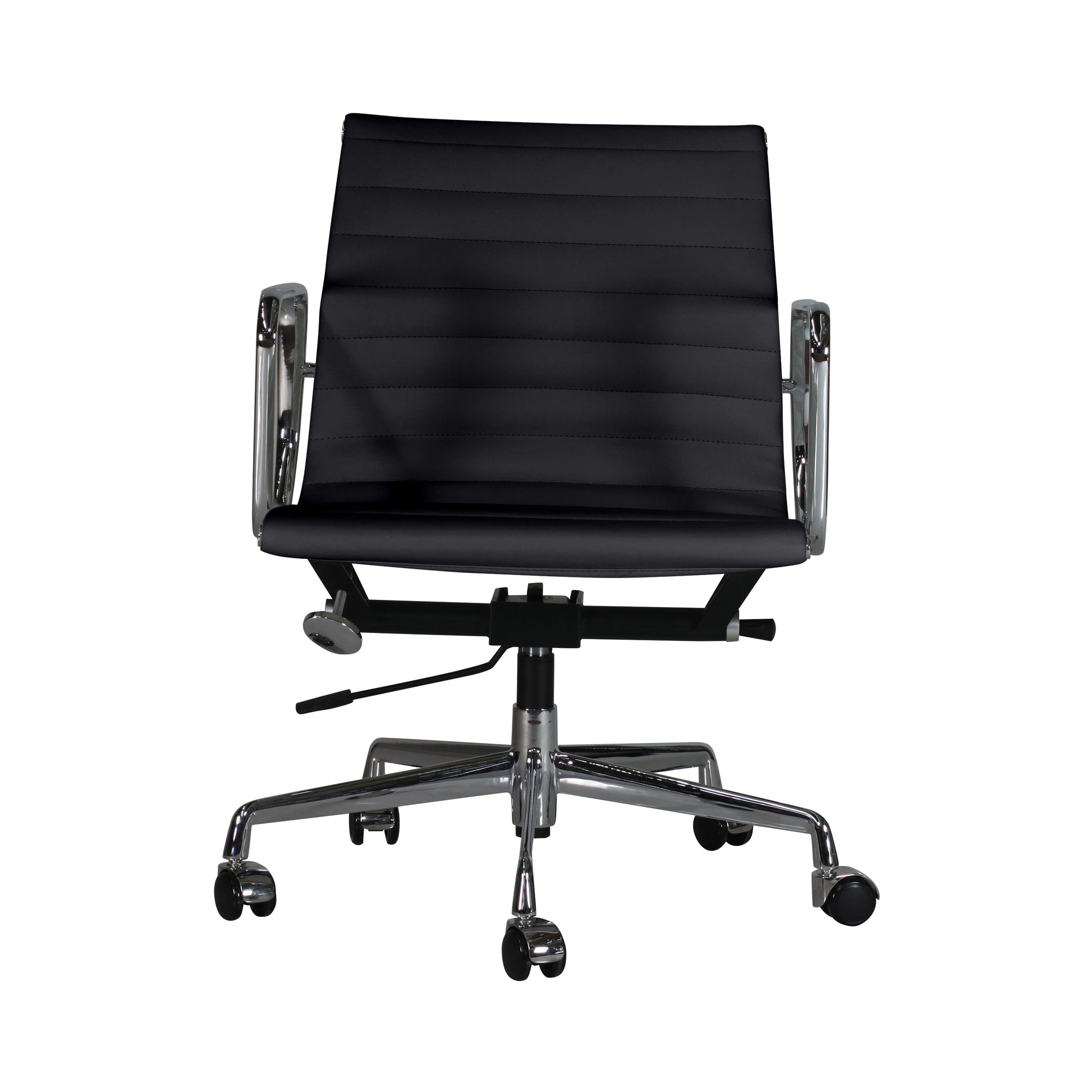 Low-backrest chair aluminium style | Black Leather | Front