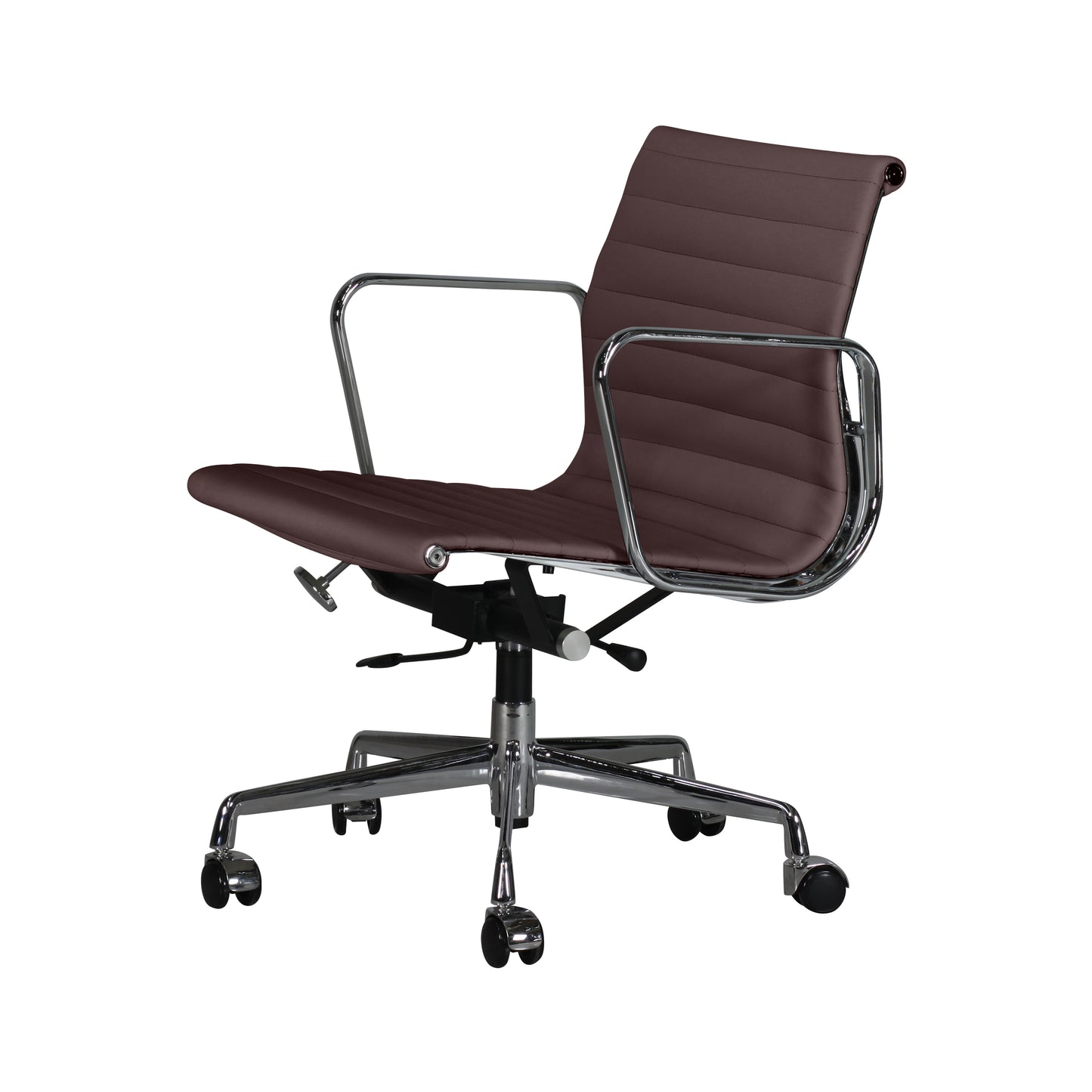 Low-backrest chair aluminium style | Chocolate Leather | Side