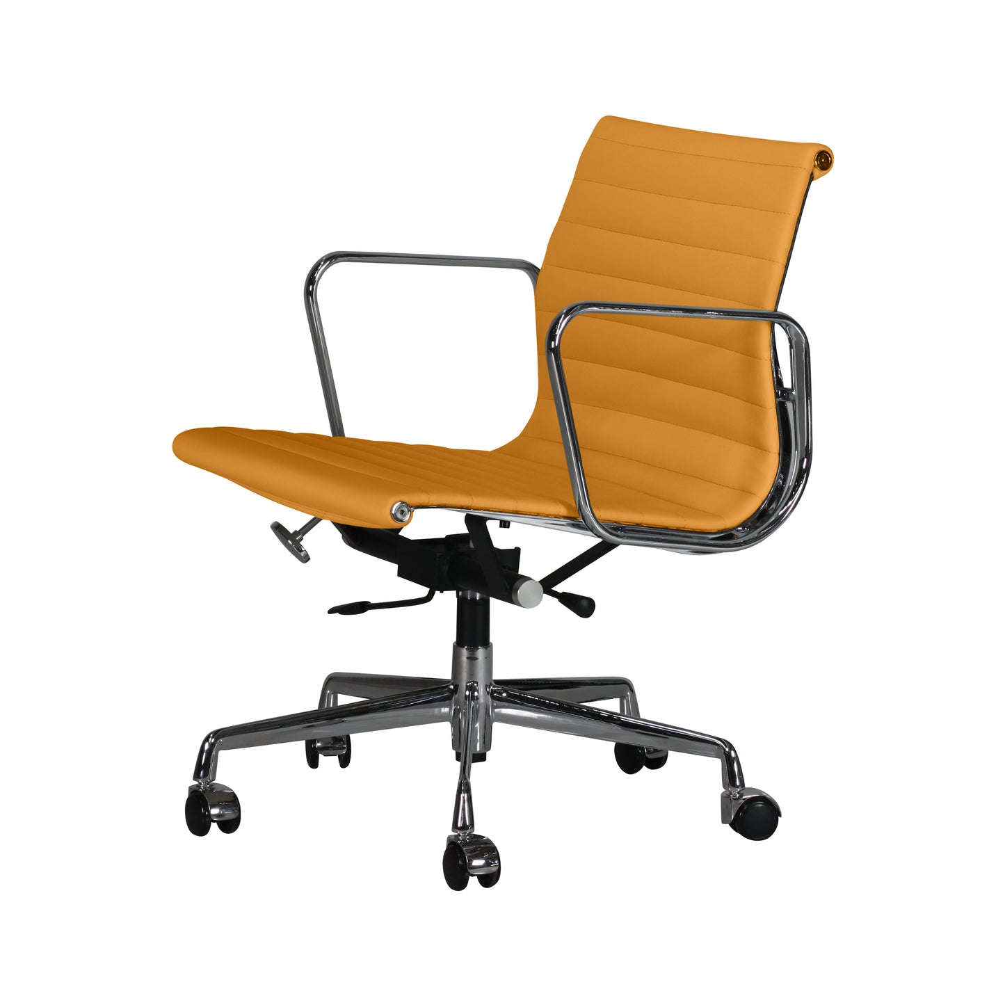 Low-backrest chair aluminium style | Cognac Leather | Side