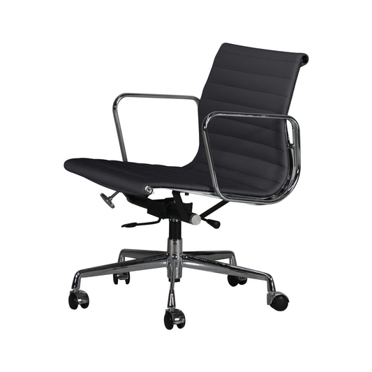 Low-backrest chair aluminium style | Black Leather | Side