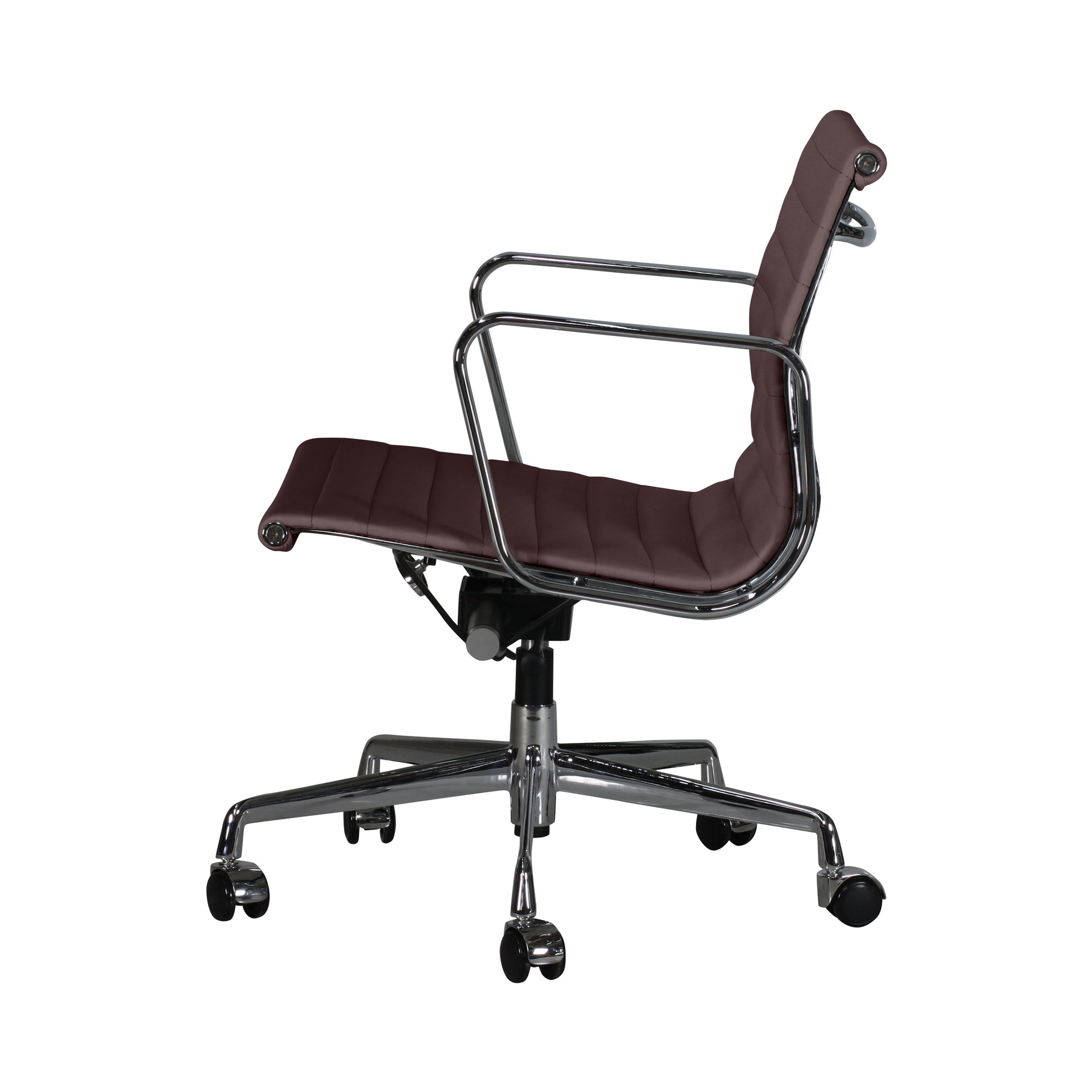 Low-backrest chair aluminium style | Chocolate Leather | Side