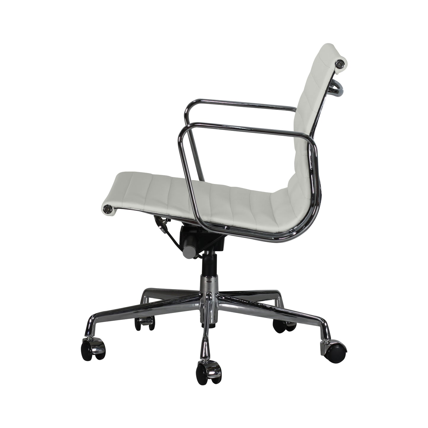 Low-backrest chair aluminium style | Milk Leather | Side
