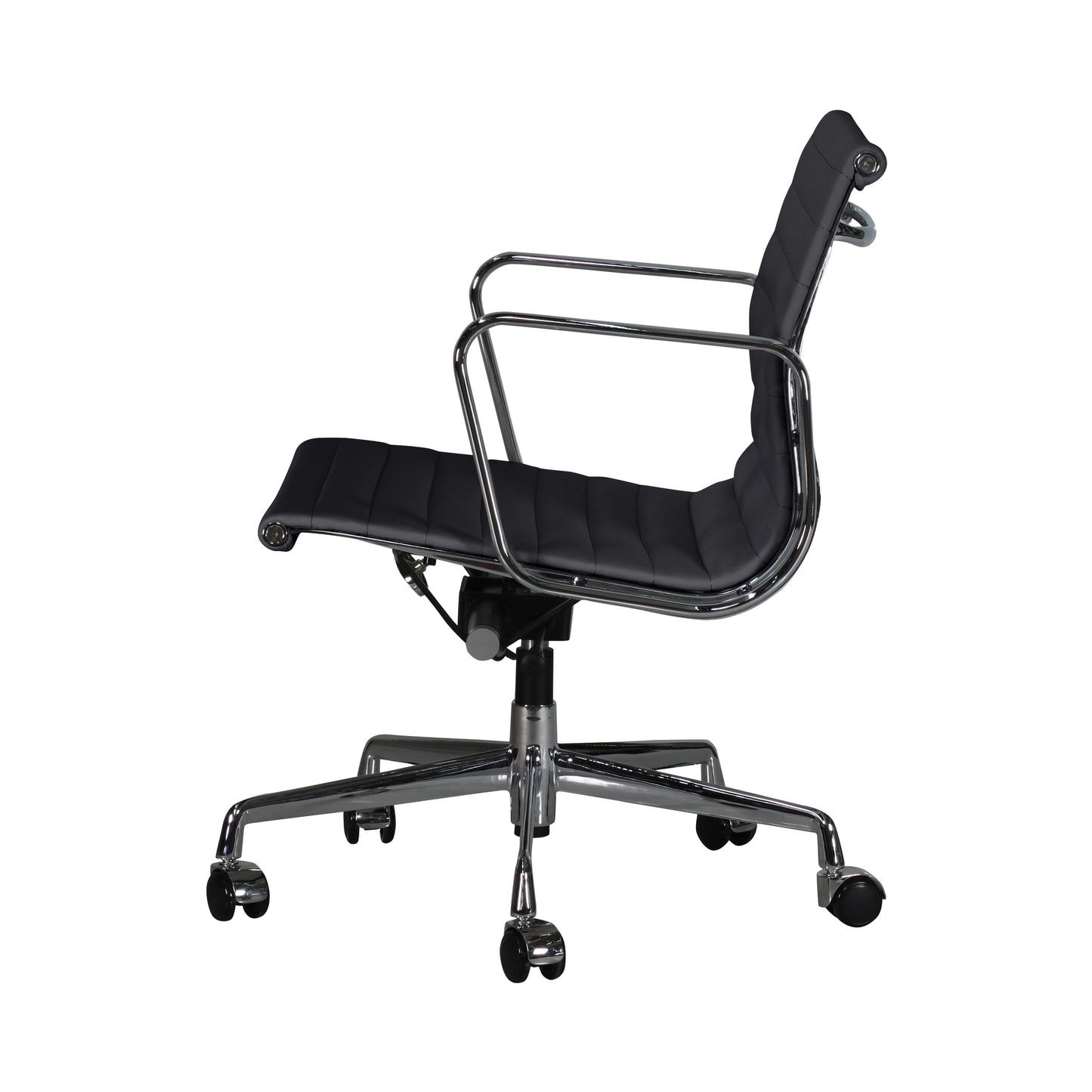 Low-backrest chair aluminium style | Black Leather | Side